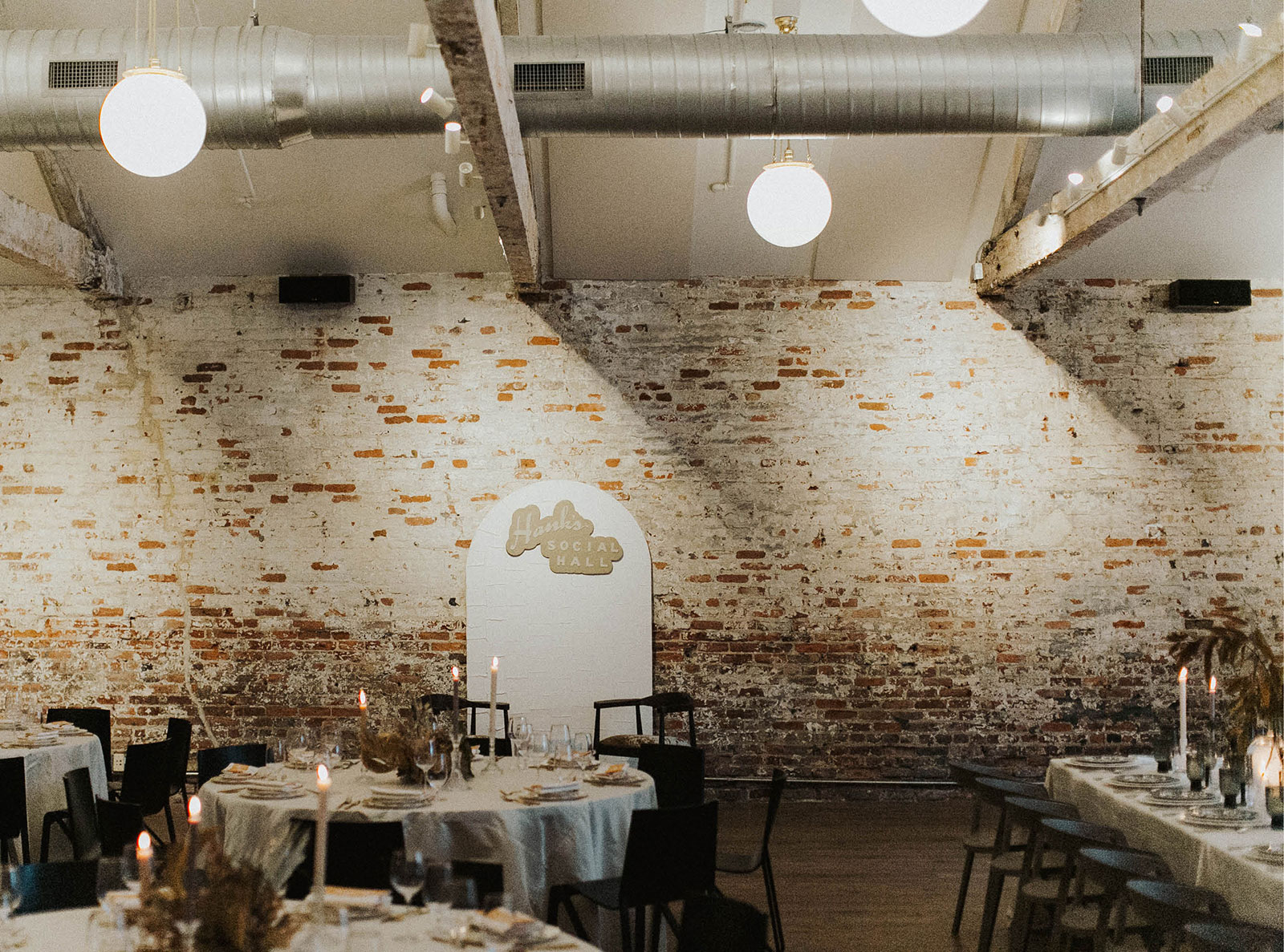 Banquet seating in Hank's Social Hall