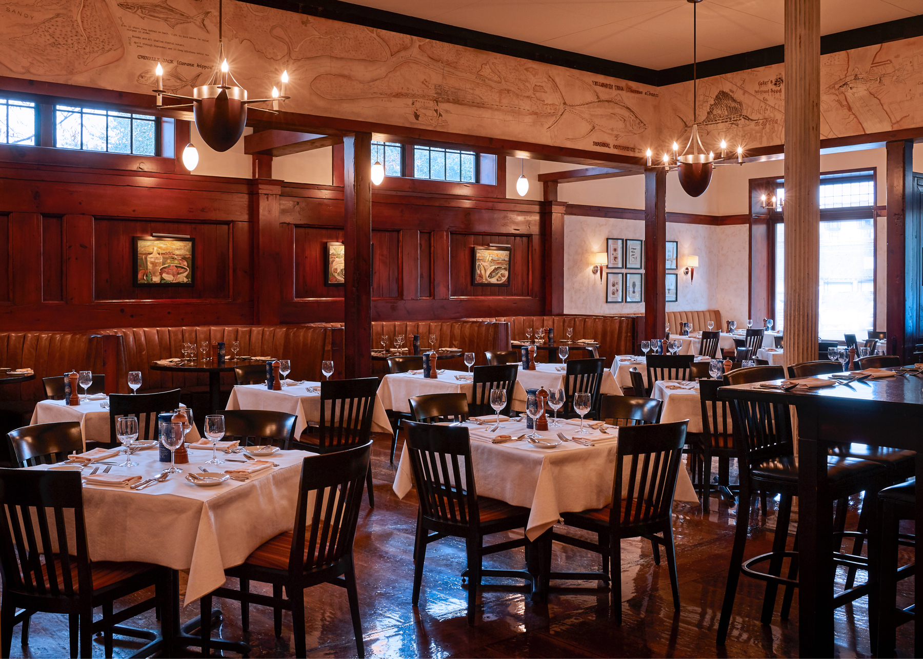 dining room of restaurant set up for service